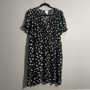 Ava & Viv XXL Black Floral Dress Short Sleeve Knee Length Plus w Pockets